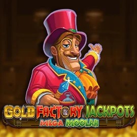 Gold Factory Jackpots Mega Moolah slot logo by Aurum Signature Studios at Wild Robin Casino